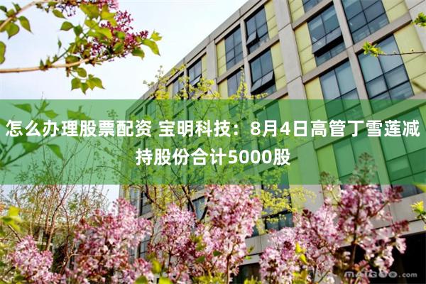 怎么办理股票配资 宝明科技:8月4日高管丁雪莲减持股份合计5000股