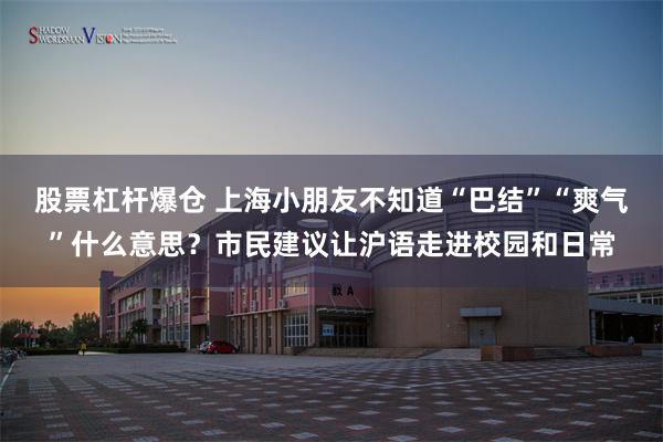 股票杠杆爆仓 上海小朋友不知道“巴结”“爽气”什么意思?市民建议让沪语走进校园和日常